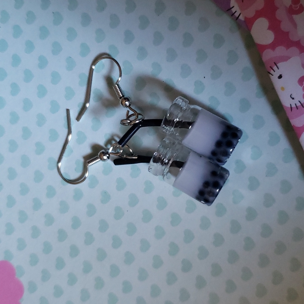 white boba drink earrings